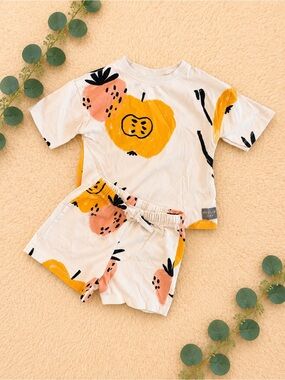 Zara White Yellow & Pink Fruit Print Kids Pajama Set